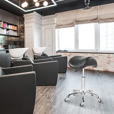 Antlu Saddle Stool Chair for Massage Clinic Spa Salon Cutting, Saddle Rolling Stool with Wheels Adjustable Height (Black) - Image 2