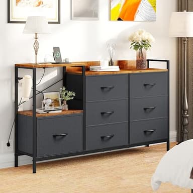 YITAHOME TV Stand with Charging Station, TV Dresser for 52'', Media Console Table, Long TV Stand for Living Room TV Stand with 7 Drawers and Shelves - Image 4