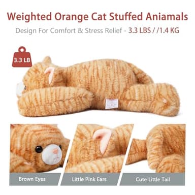 Niuniu Daddy 20" | 3.3 Pound Weighted Cat Stuffed Animals for Adults, Orange Cat Plush Toy for Toddler Teens Kids, Large Orange Kitty Plushy Pillow with Soft Fur for Present Christmas Birthday - Image 4