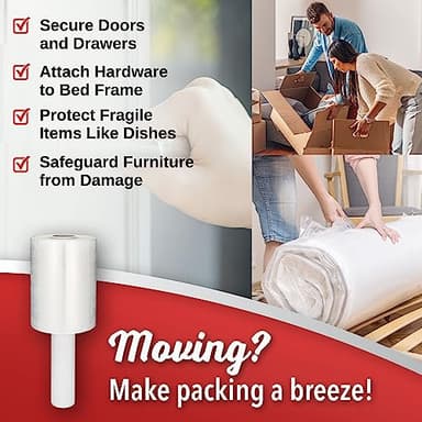 2 Pack Industrial Strength Mini Hand Stretch Wrap 5" 1000 Ft Roll 80 Gauge Thick, Shrink Wrap Roll for Moving Supplies, Furniture, Pallets, Plastic Wrap for Packing, Heavy Duty Stretch Film - Image 4
