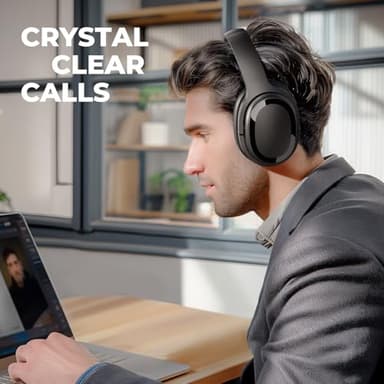 MOVSSOU Hybrid Active Noise Cancelling Headphones, Bluetooth Headphones Wireless Over Ear Headphones with Microphone, Deep Bass, Memory Foam Ear Cushions, 30 Hrs for Travel/Office/Home Black - Image 4