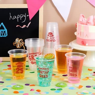 JOYIN 48 Pcs Red Class of 2025 Graduation Party decorations Cups, 16 Oz Disposable Plastic Cups, Grad Decor Party Supplies with 24 Fun Designs for College & High School Celebrations - Image 7