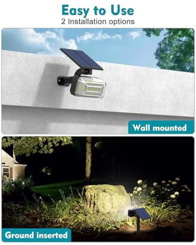 Kipeini 102 LEDs Solar Spot Lights Outdoor, [ 4 Modes/8 Pack] Solar Spotlights Waterproof IP65, Adjustable Light & Panel Landscape Flood Powered Lights for Yard Garden Pathway Wall (Cool White) - Image 6