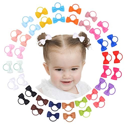 40PCS 2 Inches Baby Girls Hair Bows Ties Mini Boutique Elastic Hair Rubber Ribbon Hair Band Accessories for Kids Toddlers Infants (40 PCS), Multi-colored - Image 1