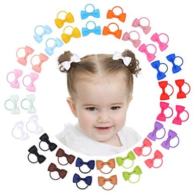 40PCS 2 Inches Baby Girls Hair Bows Ties Mini Boutique Elastic Hair Rubber Ribbon Hair Band Accessories for Kids Toddlers Infants (40 PCS), Multi-colored - Image 1