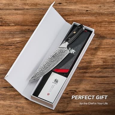 KYOKU Chef Knife - 8"- Shogun Series Japanese VG10 Steel Core Hammered Damascus Blade Kitchen Knife - with Sheath & Case - Image 7