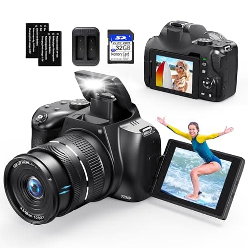 4K Digital Cameras for Photography, 12X Optical Zoom 72MP Vlogging Camera for YouTube with 270°Flip Screen, Autofocus & Anti-Shake Cameras, Wi-Fi & App-Controlled 4K Camera, 2 Batteries, 32GB SD Card - Image 1