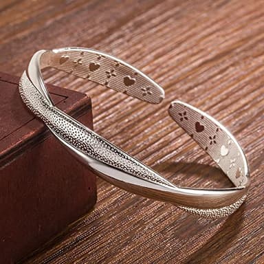 Sterling Silver Cuff Bracelets for Women, Handmade Bracelet for Women, Silver Bangle Bracelets for Women, Mom Gifts, Birthday Gifts for Women (Silver cuff-3) - Image 4