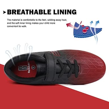 brooman Kids Firm Ground Soccer Cleats Boys Girls Athletic Outdoor Football Shoes (3,Black Red) - Image 5