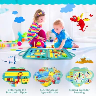 Pitcott Busy Board Montessori Toys for Toddlers 1 2 3 4 Year-Busy Book Board Travel Toy for Plane Car, Birthday Gift for Boys Girls-Preschool Educational Learning Sensory Activity Motor Skills (Green) - Image 5