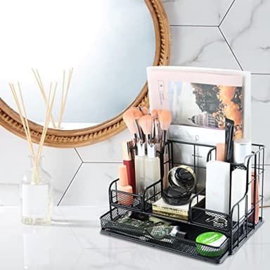 BCCICE Desk Organizers Caddy and Accessories with 7 Compartments + Pen Holder / 72 Clips Set, Drawer, Black Mesh Office Supplies Desktop Organizer for Home, Office Ect - Image 7