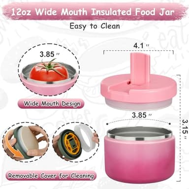 Pawtong 12oz Insulated Vacuum Food Jar with Buckle Lid Wide Mouth Soup Thermo for Hot Food Kids Leakproof Stainless Steel Lunch Container (Gradient Pink, 12OZ) - Image 4