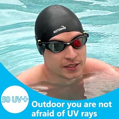 Rotema Swim Cap,Swim Caps Women Adult,Swimming Cap,Swim Caps for Women,Swim Cap for Men(Black) - Image 3