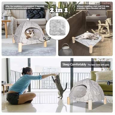 Nockovi 2-in-1 Elevated Cat Tent Cat House, Quick Assembly and Disassembly, Portable Indoor/Outdoor Cute Cat Bed Cave-White Diamond Pattern - Image 2