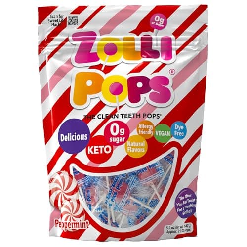 Zollipops Clean Teeth Pops Sugar Free Candy with Xylitol, Dye-Free Lollipops - Keto & Diabetic-Friendly, Dentist-Approved Treats for Kids (Peppermint 5.2 oz) - Image 1