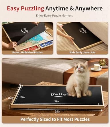 Rnice 1500 Piece Rotating Puzzle Board Pro, with 6 Drawers, Rubber Cover Mat, 34" x 25", 360° Lasy Susan, Sort-Wise Colorful Felt Drawers & 4 Trays, Wooden Jigsaw Puzzle Table, Birthday Gifts for Mom - Image 6