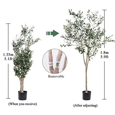 Artificial Olive Tree for Living Room Decor, 6FT Tall Faux Silk Plant Artificial Tree in Potted Oliver Branch Leaves and Fruits for Modern Home Decor Indoor - Image 5