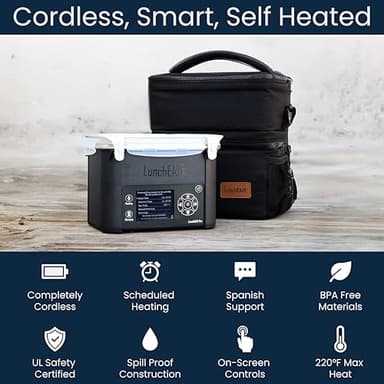 LunchEAZE Pro Cordless Heated Lunchbox – Battery-Powered, 4-Cup Capacity, 220°F Max, Automatic Scheduled Heating, Insulated Bag Included for Hot Meals Anywhere - Image 2
