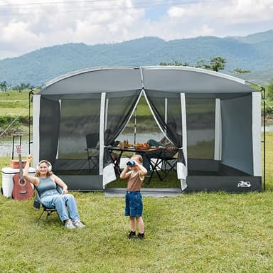 Screen House Tent 13x9ft Screen Room Mesh Gazebos w/ 2 Magnetic Doors, Included Projection Screen, Camping Tent Screened Canopy Shelter for Outdoor Patios Backyards Activities (Gray) - Image 9