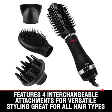 CHI Volumizer 4-in-1 Blowout Brush, Hair Dryer Creates Smooth, Silky & Shiny Hair, Four Interchangeable Attachments For Versatile Styling, Black - Image 2