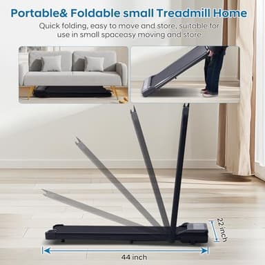 Treadmill with Handles, Folding Foldable Electric Treadmills for Home Small, 3.0HP Walking Pad Treadmills with Handle Bar, 3 in 1 Under Desk Treadmill with Remote Control, LED Display, 300LBS Capacity - Image 7