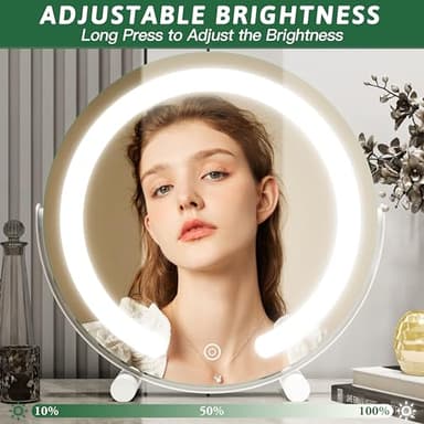 ROLOVE Vanity Mirror with Lights, 12 Inch Light Up Makeup Mirror, LED Makeup Mirror with Lights for Bedroom Tabletop, Smart Touch Control 3 Colors Dimmable, 360° Rotation, White - Image 4