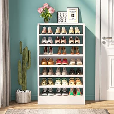 Tribesigns Shoe Rack, 8-Tier Tall Shoe Shelf, Wooden Shoe Storage Cabinet, White - Image 3