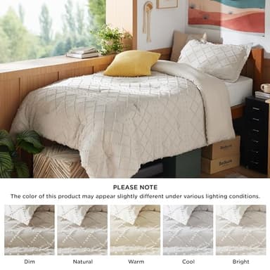 Bedsure Twin/Twin XL Comforter Set - Beige Comforter, Boho Tufted Shabby Chic Bedding, 2 Pieces Vintage Farmhouse Bed Set for All Seasons, Fluffy Soft Bedding with 1 Pillow Sham - Image 7