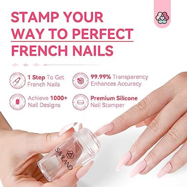Saviland French Tip Nail Stamp - 4PCS Nail Art Stamper Kit Clear Silicone Nails Stamping Long & Short Jelly Stamper with Scrapers Nails Stamper Kit for French Manicure Nail Art Home DIY Salon - Image 2