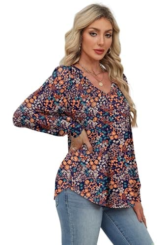 Alaroo Plus Size Tops for Women Blouses Maternity Shirts 2025 Fall Winter Clothes Boho Fashion Outfits V Neck Print 08 2XL - Image 4
