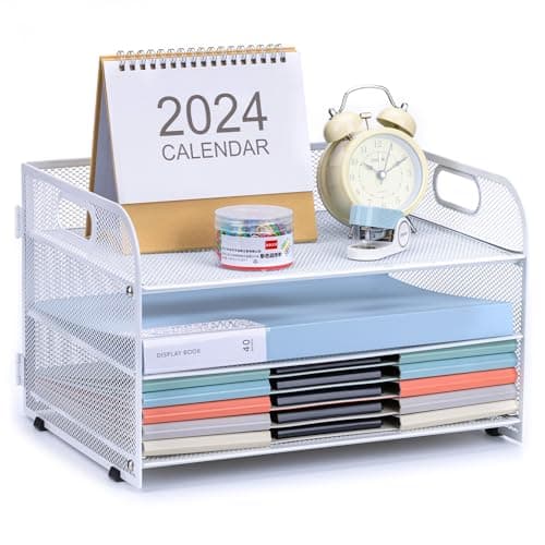 NCXTKJ 3-Tier Letter Tray Paper Organizer with Handle,Compact Mesh Desk File Organizer for Home Office Supplies Desktop Accessories,White - Image 1