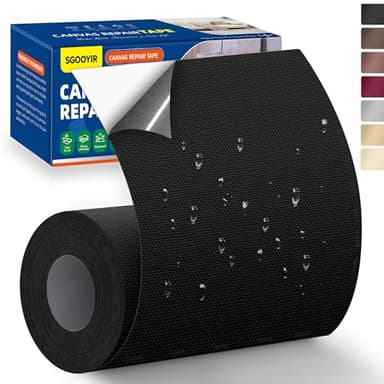 Self-Adhesive Canvas Repair Tape, 4" x 79" Waterproof Canvas Repair Patch, Fabric Patch Repairs Kit for Furniture, Tents, Sunbrellas, Boat Covers Awnings, Couches, Clothes, Bags Black - Image 1