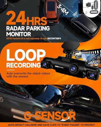 Neideso 360° Dash Cam Front and Rear Inside, 4 Channel FHD 4 * 1080P, Wi-Fi GPS Voice Control Car Camera, Front 2K+1080P*2 Dash Camera for Cars, with 64GB SD Card, Night Vision, 24H Parking Mode(N300) - Image 4