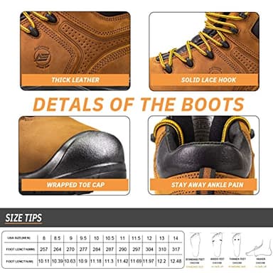AEGISWARM Steel Toe Work Boots for Men Waterproof Durable Crazy-Horse Non Slip Industrial and Construction Safety Footwear Mens Work Boots (13) - Image 4