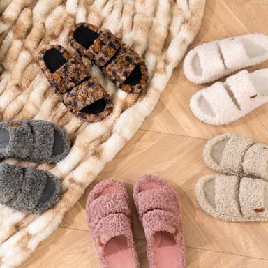 EverFoams Womens Fuzzy Open-toe Slippers Soft Comfy Memory Foam Indoor House Shoes Vintage Khaki, 7-8 US - Image 6