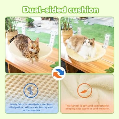 Cat Window Perch - Cat Hammock - Window - Seat - Home - Cats Window Hammocks Bed for Indoor Cats, Solid Metal Frame, 4 Suction Cups, Reversible Cover, Foldable, Cordless (Beige) - Image 5
