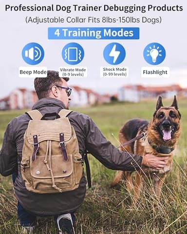 Dog Shock Collar with Remote Control - Rechargeable Dog Training Collar, IPX7 Waterproof E Collar for Dogs with 4 Safe Modes Flashlight Beep Vibration Shock Ideal for All Dog Sizes (8-150lbs) Gry - Image 2