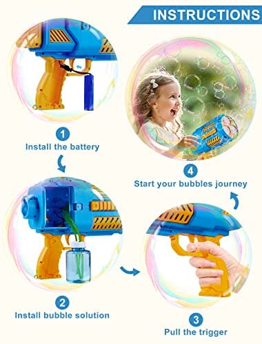 Upgraded Bubble Machine Gun, Built-in Solution, Automatic Blower, 8000+ Bubbles Per Minute for Kids Adults Maker Halloween Toys Indoor Outdoor Wedding Birthday Party - Blue - Image 7