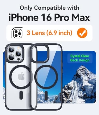 CANSHN Clear Magnetic Compatible with iPhone 16 Pro Max Case [Compatible with Magsafe] [Not Yellowing] Slim Thin Shockproof Protective Bumper Phone Case Cover 6.9 Inch - Black - Image 2
