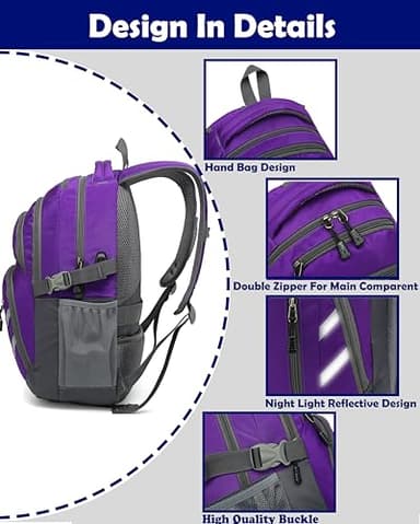 Backpack Bookbag for College Laptop Travel, Fit Laptop Up to 15.6 inch with USB Charging Port Multi Compartment Anti theft, Gift for Women Men (Purple) - Image 3