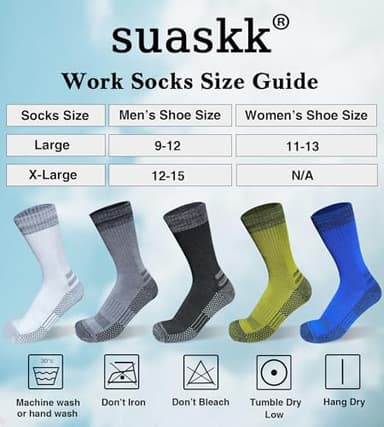 suaskk Men's Crew Work Boot Socks Thick Cushioned Moisture Wicking Hiking Sock 4 Pairs - Image 7