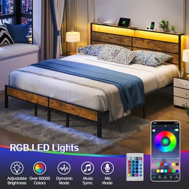 Liians King Size Bed Frame with USB Type C Charging Station Headboard, Smart LED Lights, Metal Platform Noise Free, No Box Spring Needed, Easy Assemably - Image 3