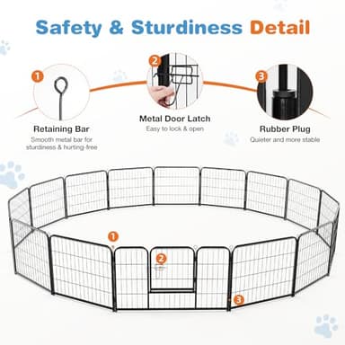 Sweetcrispy Dog Playpen Indoor - Pet Fence Exercise Pen for Yard Gate 16 Panels Foldable Puppy Playpens with Doors Metal Dog Pen for Camping, RV, Outdoor, Small/Medium/Large Pets, 32” Height - Image 7