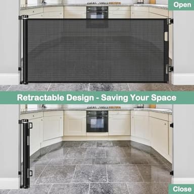Retractable Baby Gates for Doorways 55 Inch Wide Retractable Dog Gates for The House Outdoor Dog Barriers for Home Indoor Pet Barrier Mesh Baby Gate for Fireplace Pet Safety Gate for Front Door - Image 3