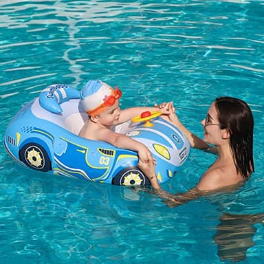 Baby Pool Float with 3D Car Design,Thick PVC Baby Swim Floatie, Toddler Infant Swimming Floats Seat Boat with Steering Wheel for Age 12-18 Months, 12-24 Months, 2-3, 3+ Years Old Girl Boy (Blue) - Image 6