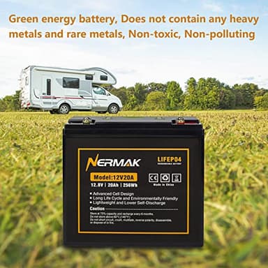 NERMAK 12V 20Ah Lithium LiFePO4 Deep Cycle Battery, 2000+ Cycles Lithium Iron Phosphate Rechargeable Battery for Solar Power, Lighting, Outdoor camping, Power Wheels, Fish Finder, Built-in 20A BMS - Image 4
