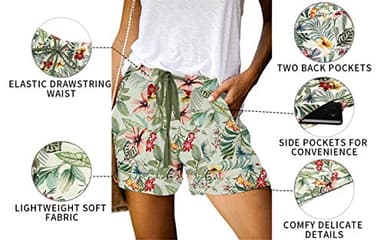 ONLYSHE Women's Floral Beach Athletic Shorts Elastic Waist Lounge Short Pants with Pockets Plus Size Pants Green 3XL - Image 4