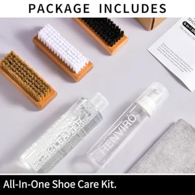 Henviro Shoe Cleaner Kit for Sneaker - 8.5 Oz Shoe Cleaning Kit with Shoe Brushes & Towel, White Shoe Sneaker Cleaner Kit, Suede Shoe Cleaner for Suede Mesh Leather Knit, and Most Materials - Image 2