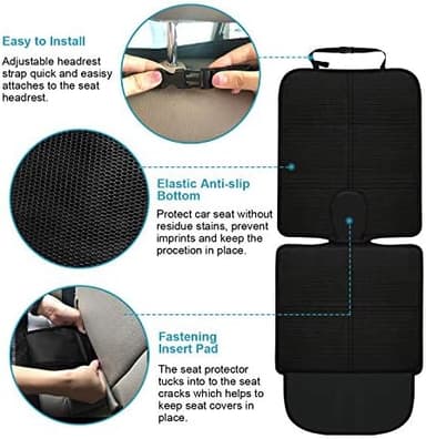 Car Seat Protector for Child, Baby, Pets -1 Pack car seat Cover with Thick Padding- Waterproof Universal Size with Mesh Pockets (Black - Image 7