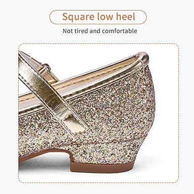 Stelle Girls Dress Shoes Glitter Princess Shoe Flower Mary Jane Low Heels Party Wedding Prom Footwear for Toddler Kids(T08-Gold, 12ML) - Image 3
